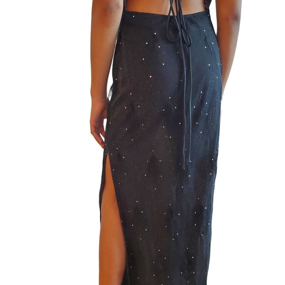 90s/Y2K Vintage Black Lace Up Back Maxi Dress - Picture 4 of 13